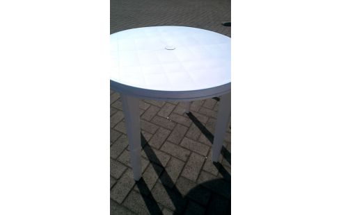 TABLE DE JARDIN ROND BLANCHE PVC
