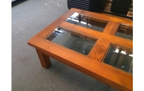 TABLE BASSE PIN AVEC PLATEAUX VERRES