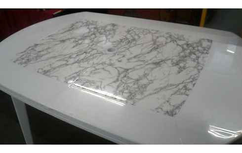 TABLE DE JARDIN BLANCHE PVC MARBRE, , DECORATION