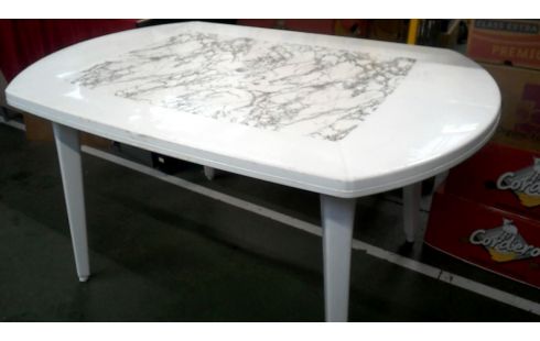 TABLE DE JARDIN BLANCHE PVC MARBRE, , DECORATION