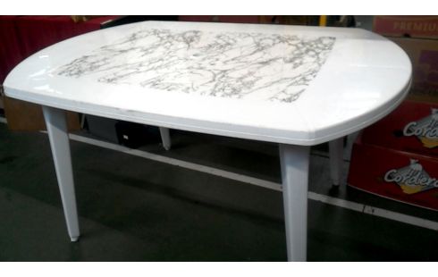 TABLE DE JARDIN BLANCHE PVC MARBRE, , DECORATION