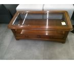 TABLE BASSE BOIS 2 TIROIRS PLATEAU EN VERRE