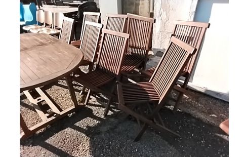 SALON DE JARDIN TECK TABLE +8 CHAISES
