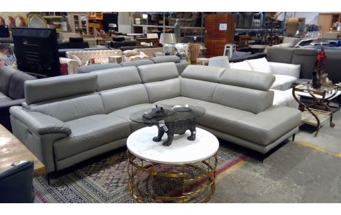 SALON D'ANGLE CUIR GRIS RELAX ELECTRIQUE