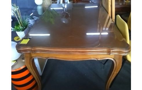 TABLE STYLE LOUIS XV AVEC PLATEAU VERRE ET ALLONGES INTERIEURES