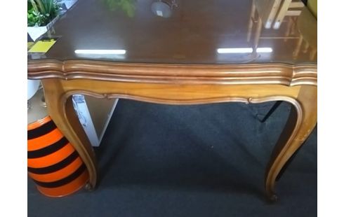 TABLE STYLE LOUIS XV AVEC PLATEAU VERRE ET ALLONGES INTERIEURES