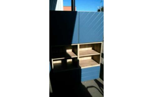 MEUBLE DE RANGEMENT BOIS + PORTE BLEU