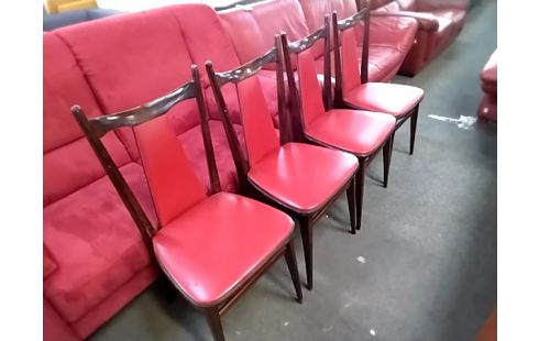 4 CHAISES BOIS ET SIMILI CUIR ROUGE