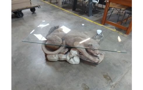 TABLE BASSE PUMA RÉSINE PLATEAU VERRE