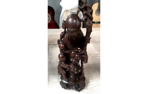 ESTATUA, , MADERA HOMBRE MET NIÑO CHINO