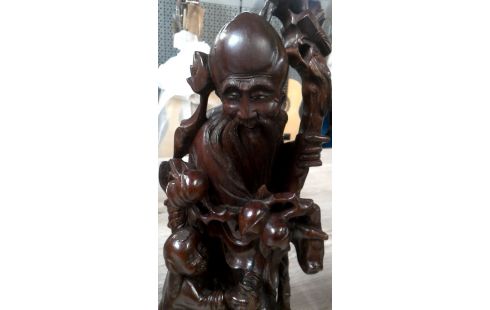 ESTATUA, , MADERA HOMBRE MET NIÑO CHINO