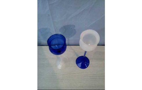 GLAS 2-ER SET BLAU/ WEIß HANDARBEIT