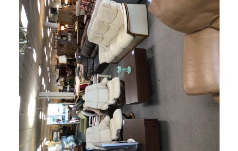 SALON 3 + 1 + 1 + 2 POUFS RELAX CUIR BEIGE