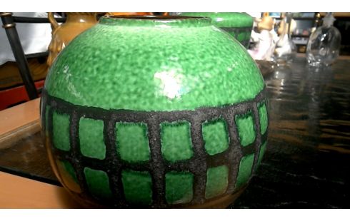 VASE VINTAGE BOMBE VERTE GRIS