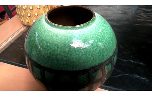 VASE VINTAGE BOMBE VERTE GRIS