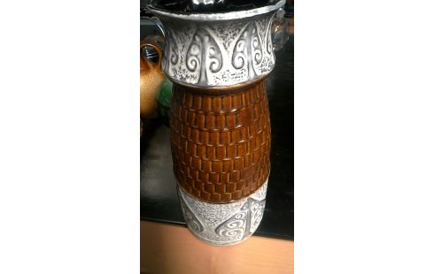 VASE VINTAGE BRUN GRIS BLANCHE