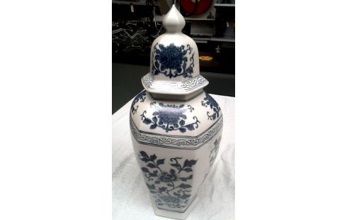 DECKELVASE WEISS BLAU