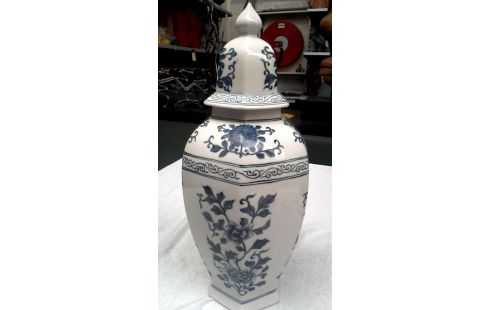 DECKELVASE WEISS BLAU