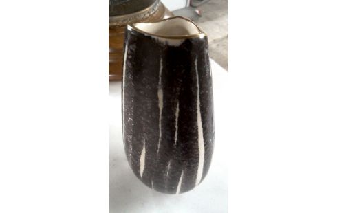 VASE BRUN BEIGE VINTAGE CERAMIQUE
