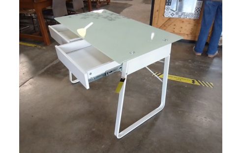 BUREAU 2 TIROIRS METAL VERRE