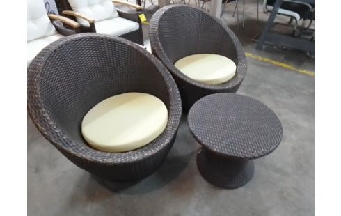 SALON DE JARDIN FAUTEUILS COQUILLES + TABLE
