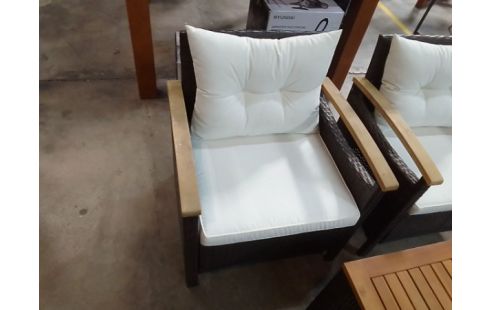 SALON DE JARDIN FAUTEUILS ACCOUDOIRS BOIS + TABLE