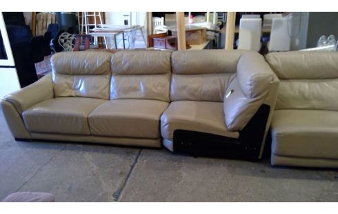 SALON D'ANGLE EN CUIR BEIGE