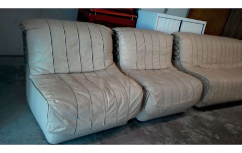 CANAPE + 2 FAUTEUILS CUIR  JIP   VINTAGE