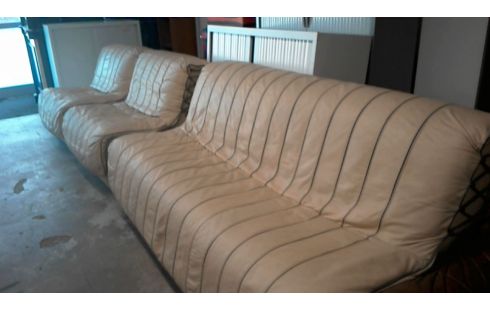 CANAPE + 2 FAUTEUILS CUIR  JIP   VINTAGE