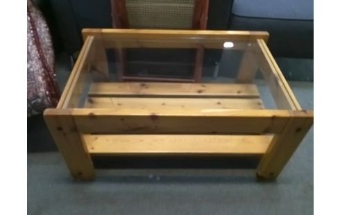 TABLE BASSE PIN AVEC PLATEAU VERRE