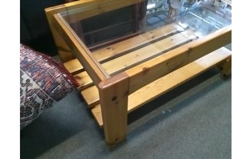 TABLE BASSE PIN AVEC PLATEAU VERRE