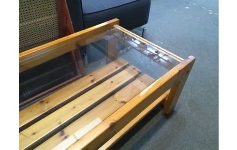 TABLE BASSE PIN AVEC PLATEAU VERRE