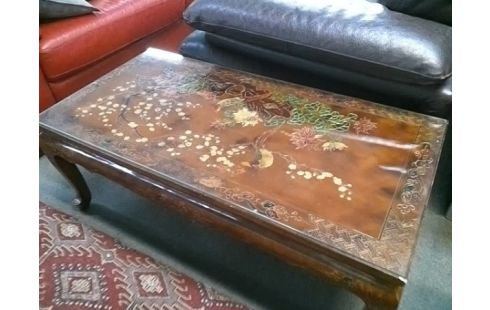 TABLE BASSE EFFET JAPONISANT AVEC PLATEAU VERRE