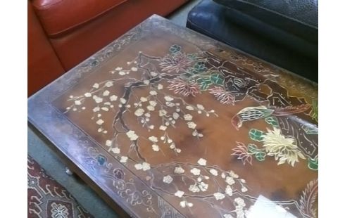 TABLE BASSE EFFET JAPONISANT AVEC PLATEAU VERRE
