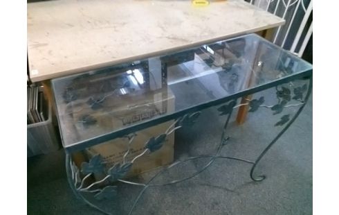 CONSOLE VERTE FER PLATEAU VERRE