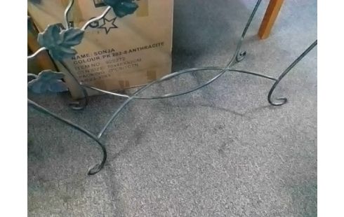 CONSOLE VERTE FER PLATEAU VERRE