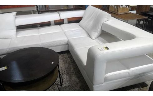 SALON D'ANGLE EN CUIR BLANC