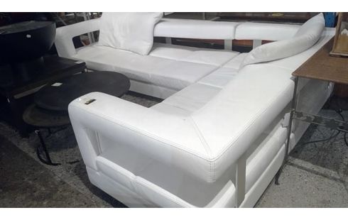 SALON D'ANGLE EN CUIR BLANC