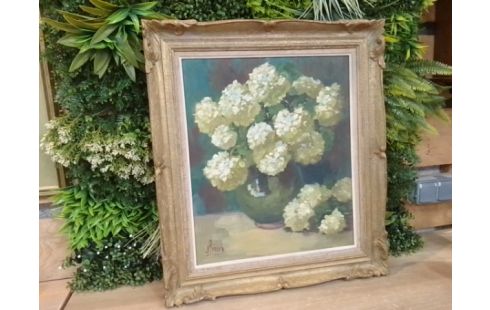 PEINTURE FLEURS CADRE BOIS