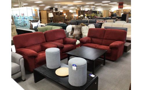 SALON 2 + 1 + 1 TISSU ROUGE EN ETAT