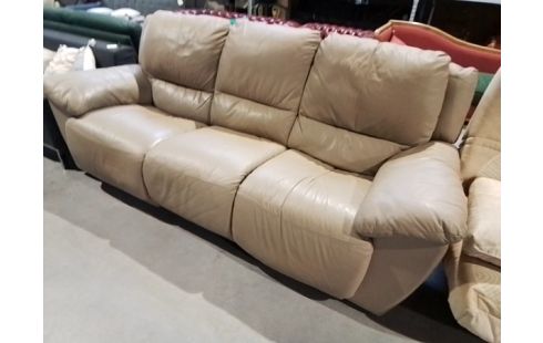 CANAPE RELAX CUIR BEIGE 3 P