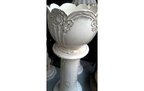 BLUMENTOPF MET, , SÄULE WEISS PORZELLAN MET OR