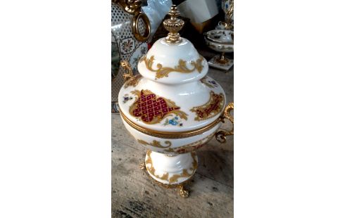 DECKELVASE ITALIENISCH PORZELLAN MESSING