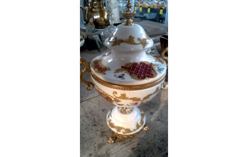 DECKELVASE ITALIENISCH PORZELLAN MESSING