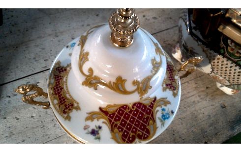 DECKELVASE ITALIENISCH PORZELLAN MESSING