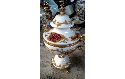 DECKELVASE ITALIENISCH PORZELLAN MESSING