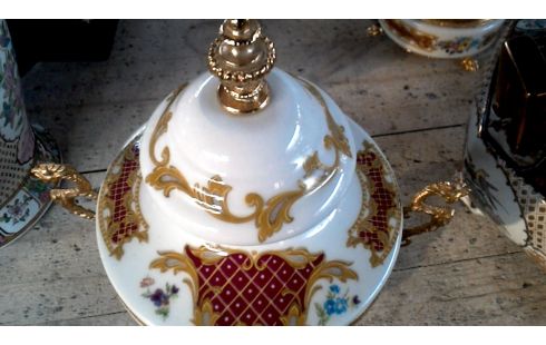 DECKELVASE ITALIENISCH PORZELLAN MESSING