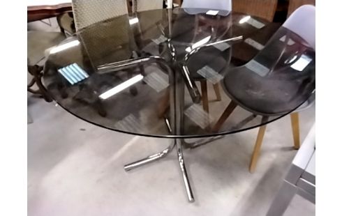 TABLE RONDE VERRE ET CHROME