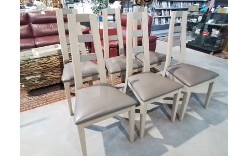 LOT DE 6 CHAISES GRISES ASSISE CUIR GRIS