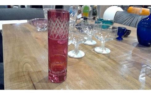 JARRÓN CRISTAL CILÍNDRICO ROJO